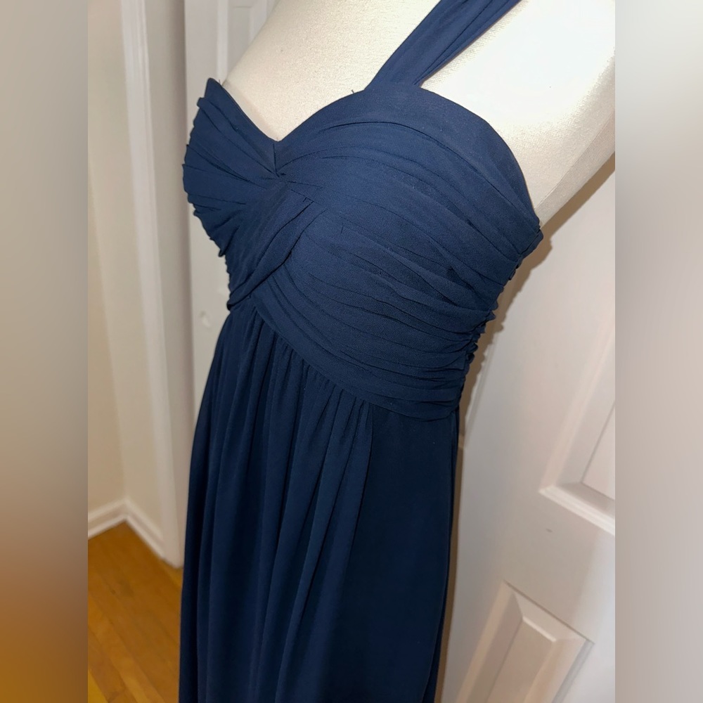 Bill Levkoff Navy Chiffon One Shoulder